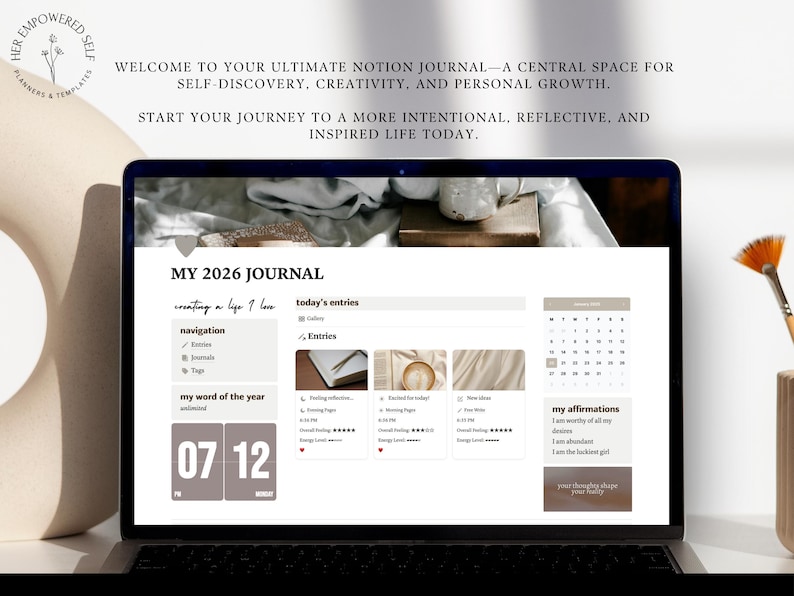 welcome to your ultimate notion journal, a central space for self-discover, creativity, personal growth. be intentional, reflective and feel inspired