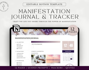 Manifestation Notion Template - Goal Planner - Self-discovery Journal - Habit Tracker - Notion Planner - Spirituality Workbook