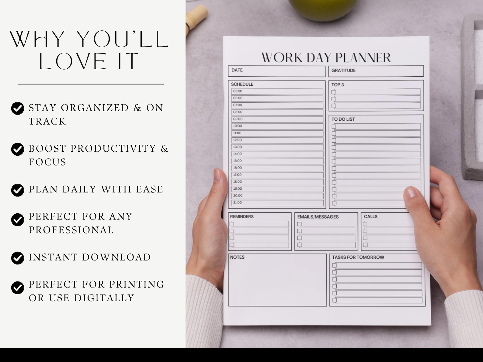 Editable Work Day Planner Printable PDF Daily Work Schedule Template ...