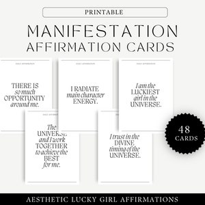 Jeu de cartes d'affirmation de manifestation Jeu d'affirmation esthétique du syndrome de la fille chanceuse Cartes imprimables de la loi de l'attraction Téléchargement instantané