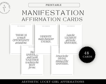 Manifestation Affirmation Cards, Lucky Girl Syndrome, Aesthetic, Affirmation Deck, Law of Attraction, Instant Download, Printable