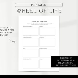 Ample space to write your thoughts, planner, journal, self-reflection wheel of life