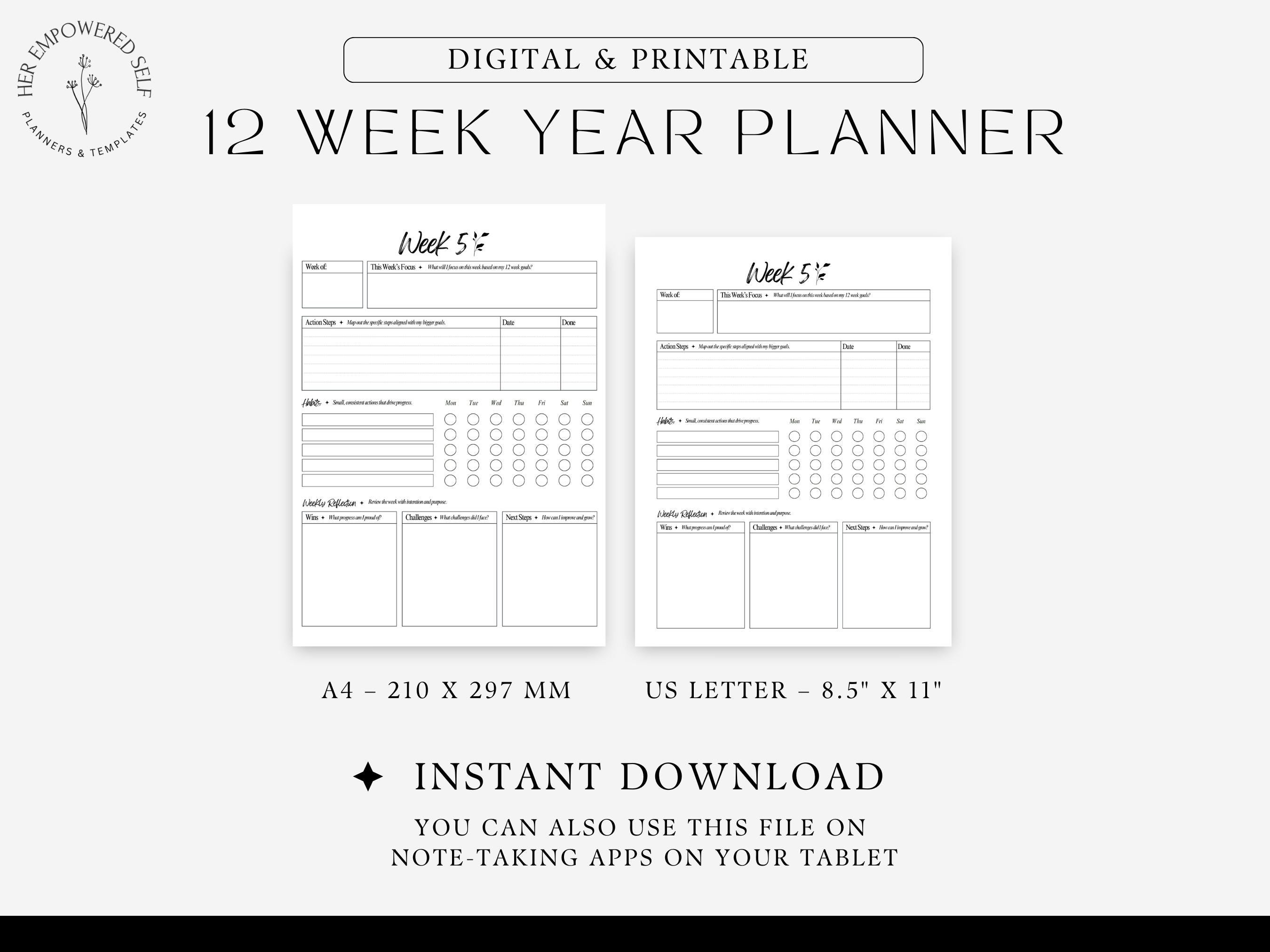 12 Week Year Planner Printable 90 Day Goals 12 Week Template 12 Week ...
