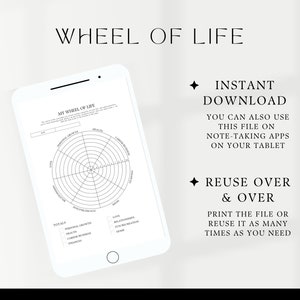 instant download, use on tablet, printable, reusable, wheel of life, life wheel, life balance worksheets