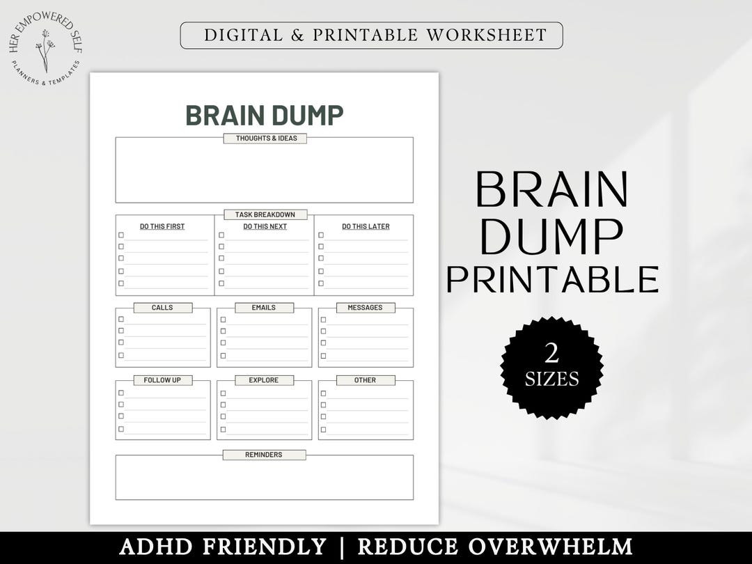 Brain Dump Printable Planner ADHD Organizer Minimal Productivity ...
