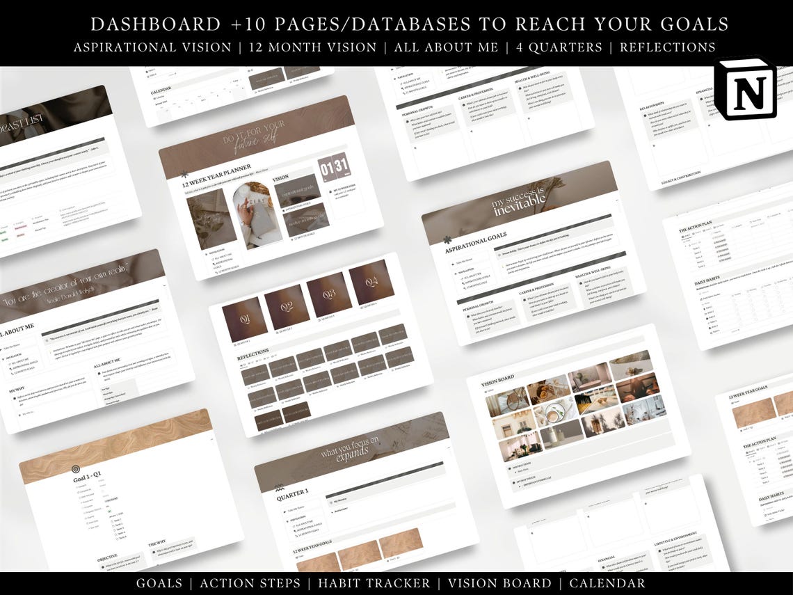 12 Week Year Planner Notion Template 2026 Goals Dashboard Aesthetic ...