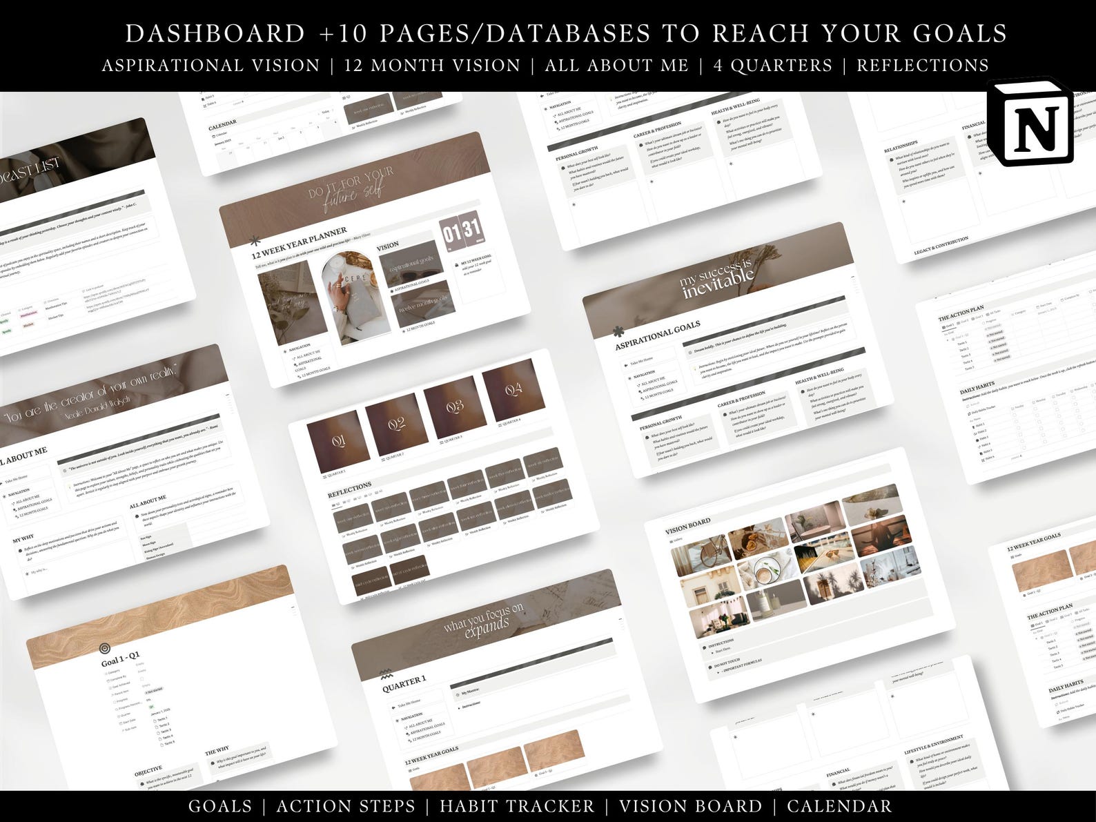 12 Week Year Planner Notion Template 2026 Goals Dashboard Aesthetic ...