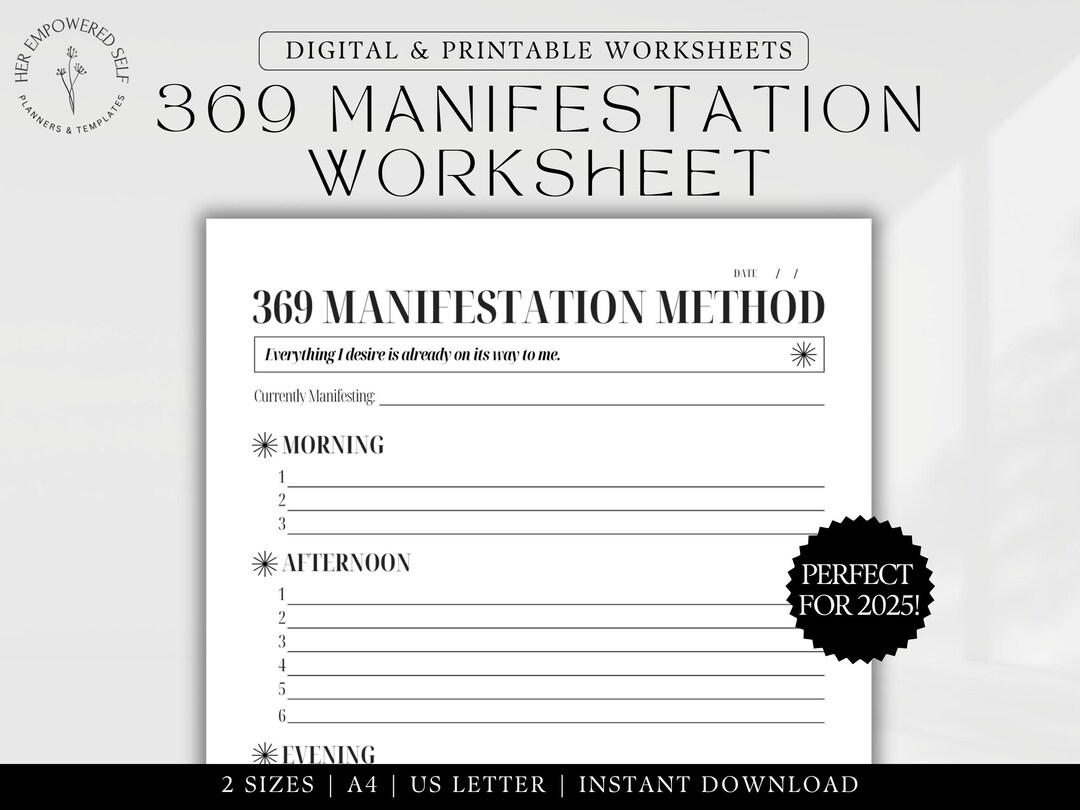 369 Manifestation Journal Printable Digital PDF 369 Method Template Law ...