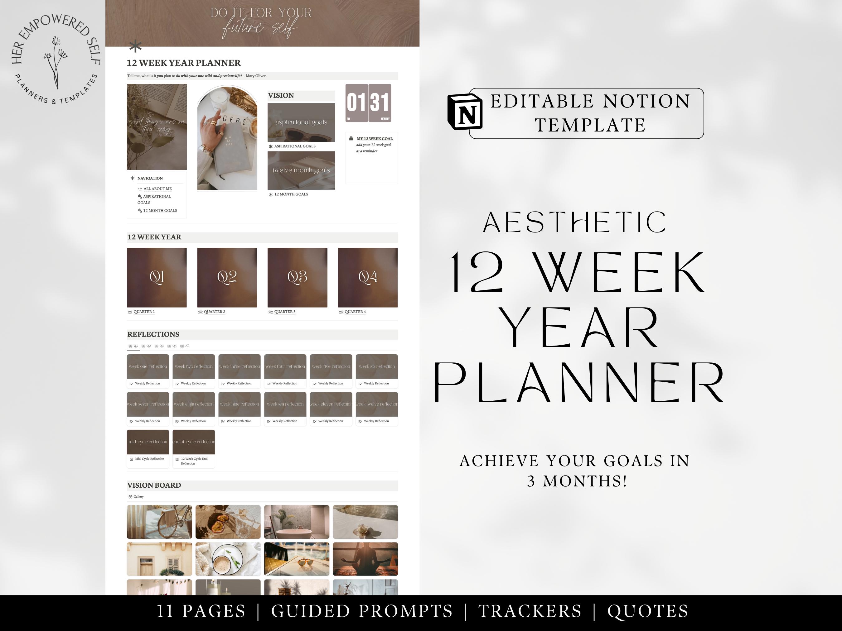 12 Week Year Planner Notion Template 2026 Goals Dashboard Aesthetic ...