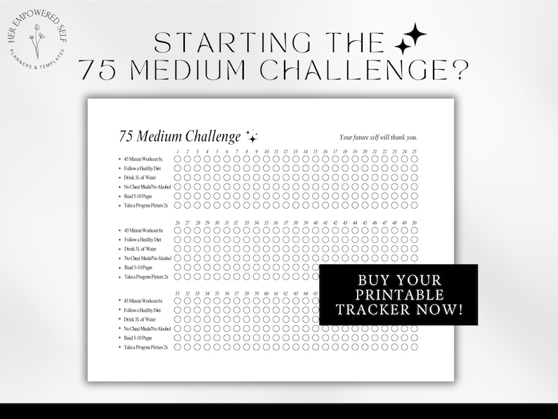 75 Medium Printable PDF Aesthetic Minimalist 75 Medium Challenge ...