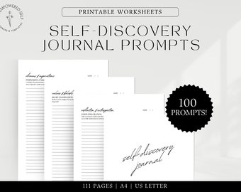 100 Self-Discovery Journal Prompts, Personal Growth Journal, Self-Reflection Worksheet, Self-Care, Instant Download, Printable PDF