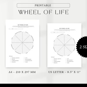 2 sizes, Wheel of Life Template, Self-reflection sheets, A4, US Letter, Journal Prompts, Coaching template, Guided prompts