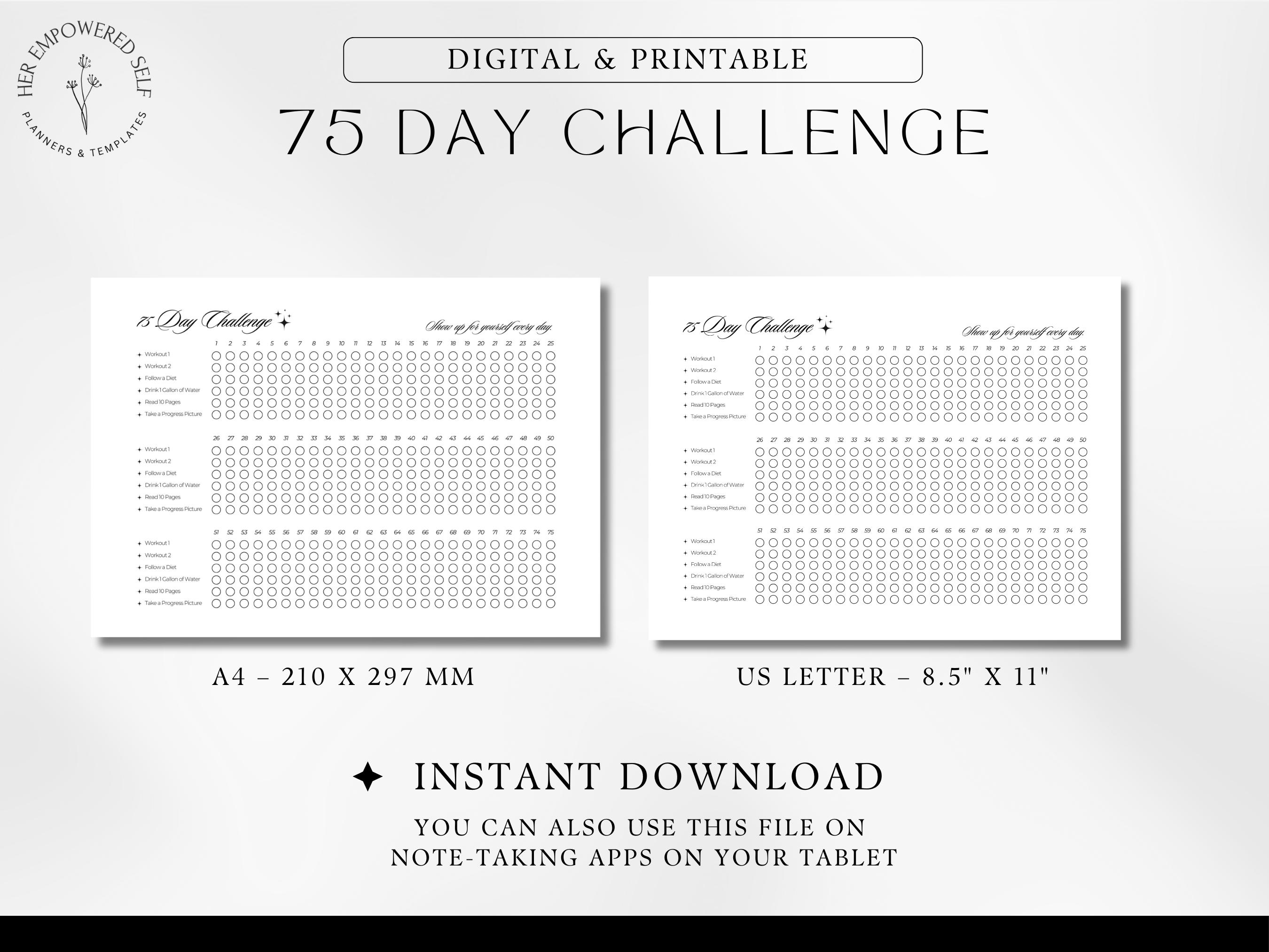75 Day Challenge Printable PDF Aesthetic Minimalist 75-day Fitness ...