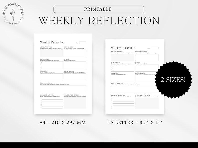 Weekly planner, A4, US letter, printable planner, mindset planner