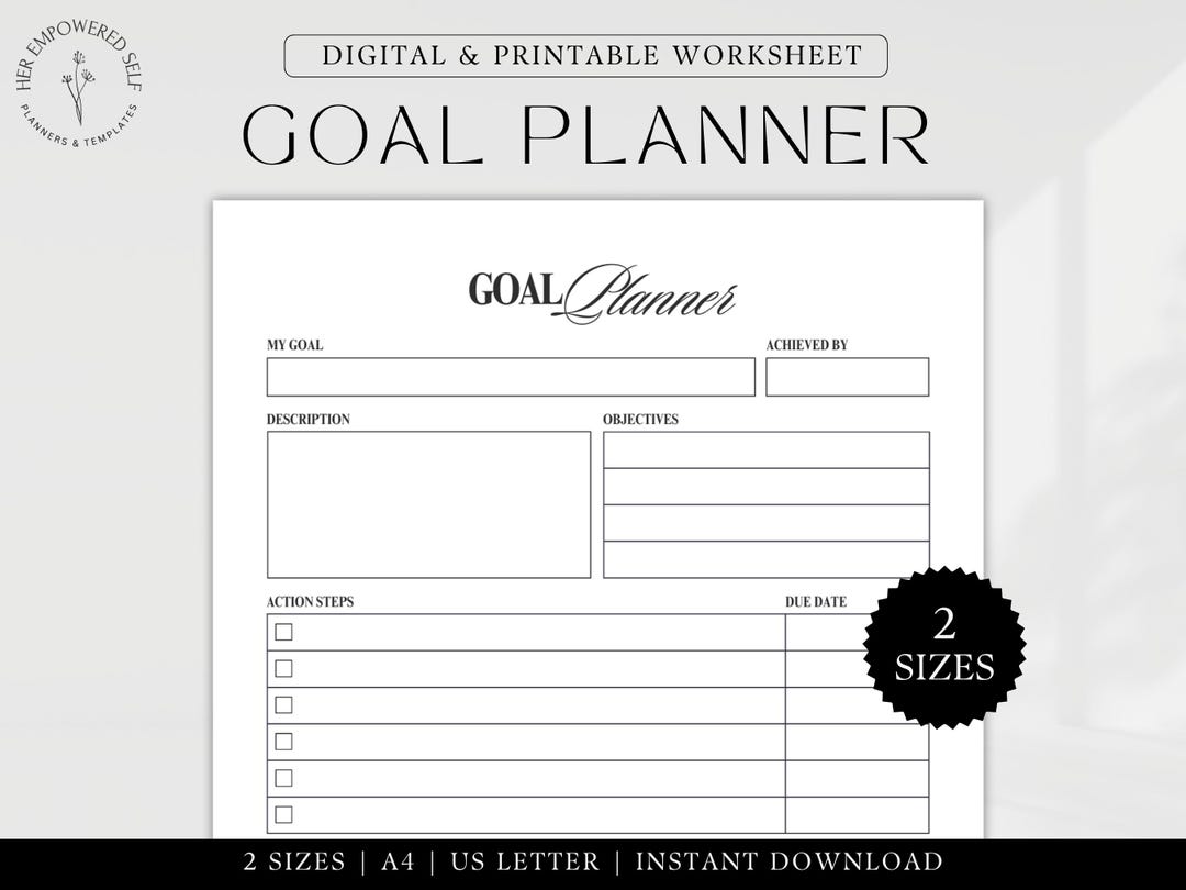 Goal Tracker Printable Worksheet Project Planner Template Goal Setting ...