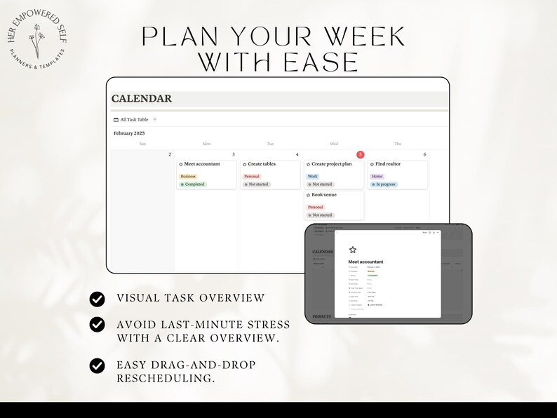 plan your week with ease, visual task overview, manage weekly tasks and errands, stay on track with deadlines