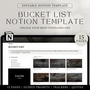 Bucket List Notion Template for 2025 - Notion Planner - Aesthetic Planner - Goal Tracker - Bucket List Journal - Editable Digital Template