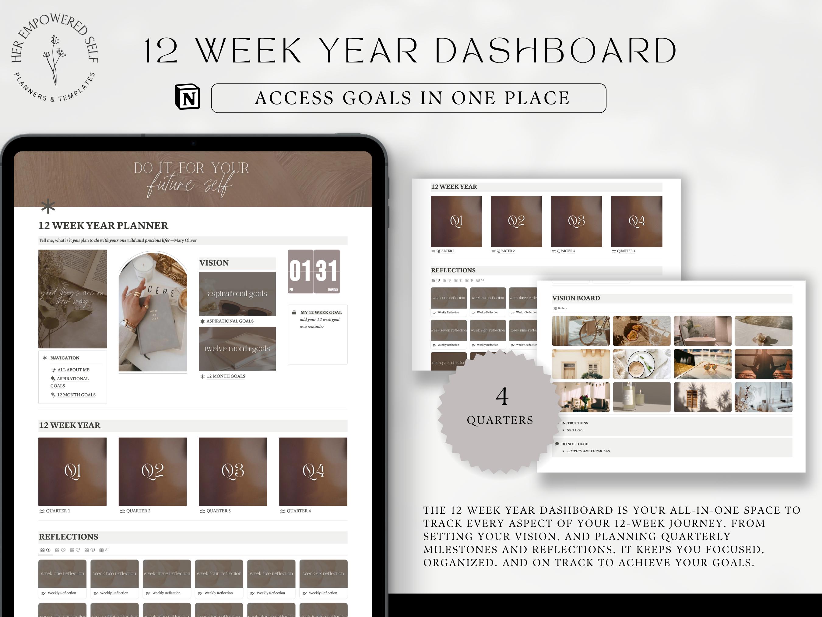 12 Week Year Planner Notion Template 2026 Goals Dashboard Aesthetic ...