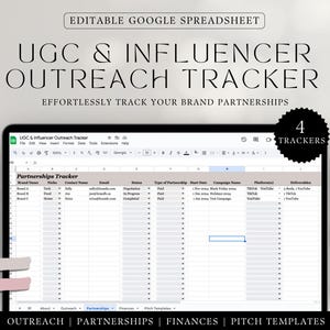 UGC Outreach-sjabloon - Influencer Tracker-sjabloon - Google Spreadsheets Spreadsheet - UGC-partnerschappen - Partnerschapstracker - Merkbereik