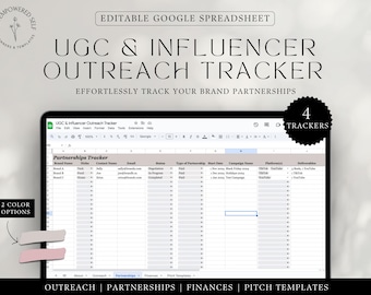 UGC Outreach Template - Influencer Tracker Template - Google Sheets Spreadsheet - UGC Partnerships - Partnerships Tracker - Brand Outreach
