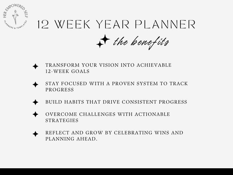 12 week planner benefits, transform your vision, achievable goals, stay focused, build habits, overcome challenges, celebrate wins