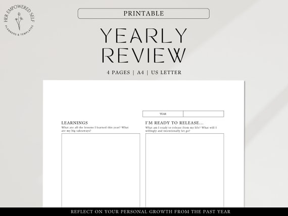 2026 Yearly Reflection and Goal Review -  A4 & US Letter Printable PDF - Self-Improvement Journal - Annual Review - Instant Download