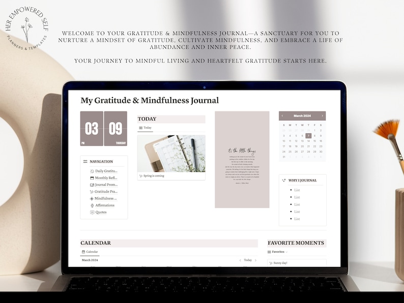example of the gratitude journal, screenshot of the dashboard