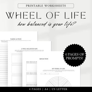 Wheel of Life Printable, Self-reflection worksheet, A4, US Letter,Journal Prompts, Coaching template, life wheel