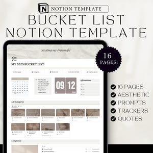 Notion Bucket List Journal 2025 Aesthetic Notion Template Minimal Goal Tracker Bucket List Template Editable Digital Template Notion Planner