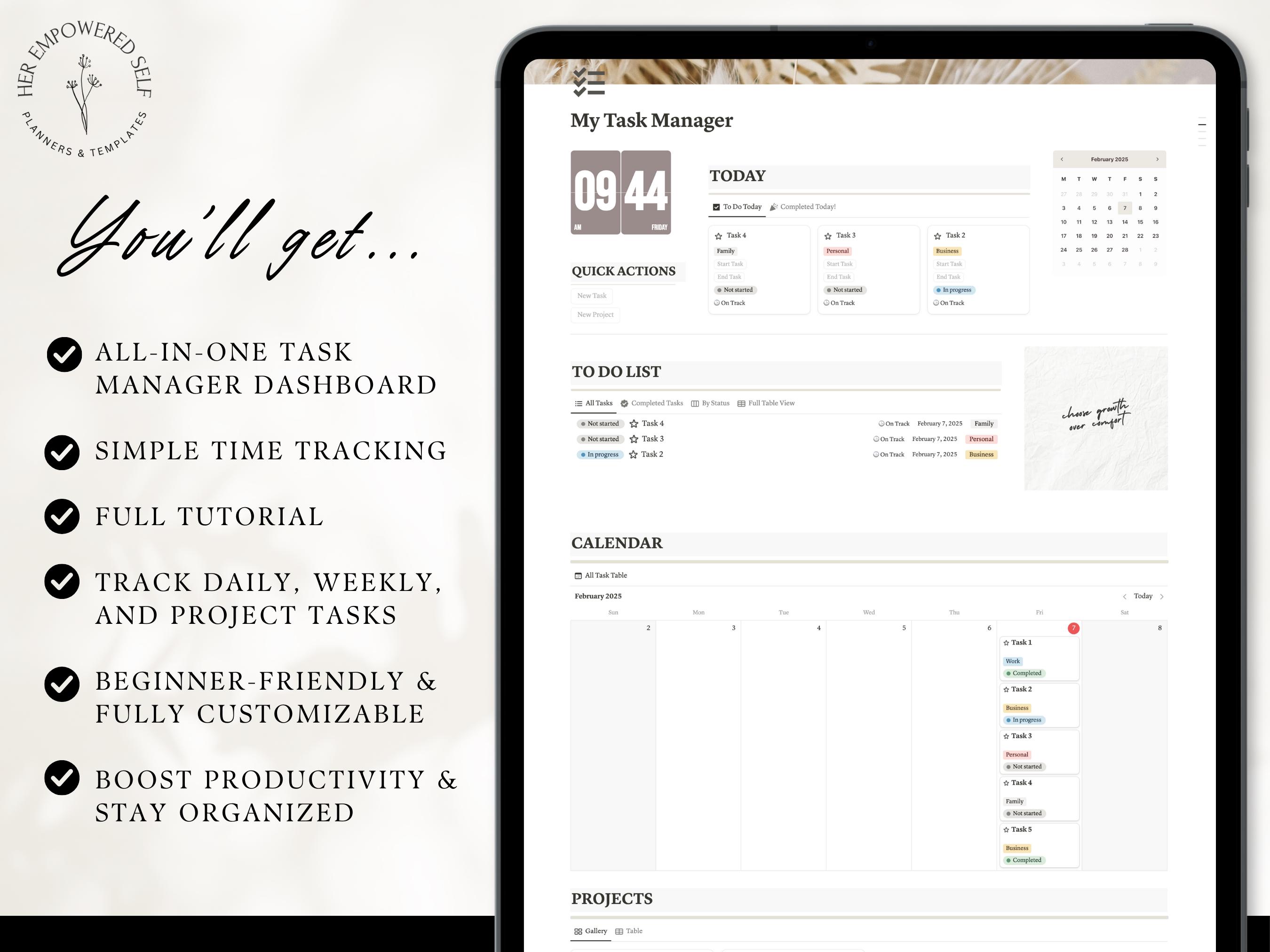 Notion Task Manager Simple Dashboard Notion Tasks Planner Aesthetic ...