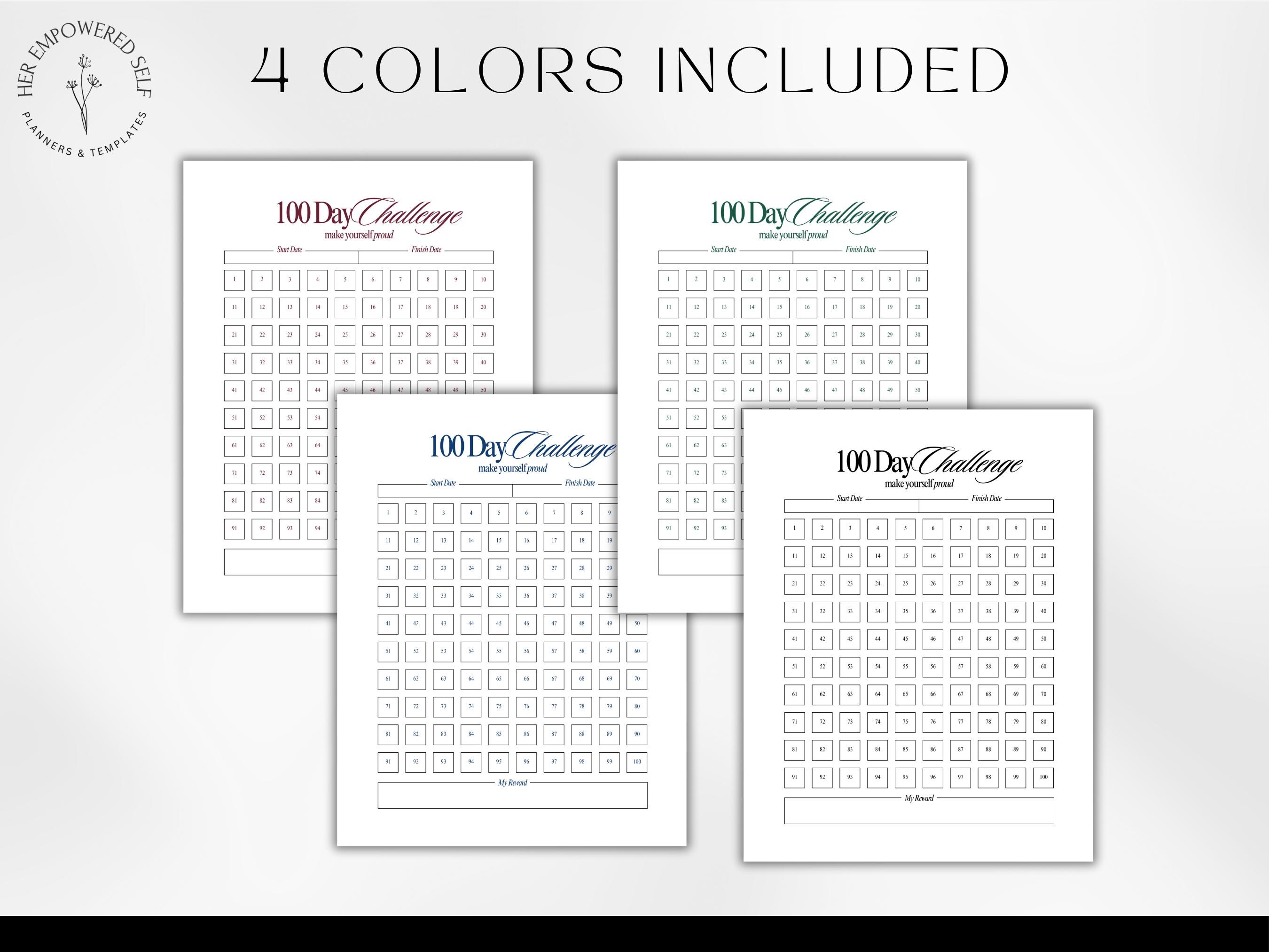 100 Day Challenge Tracker Printable PDF 100 Day Habit Tracker Fillable ...