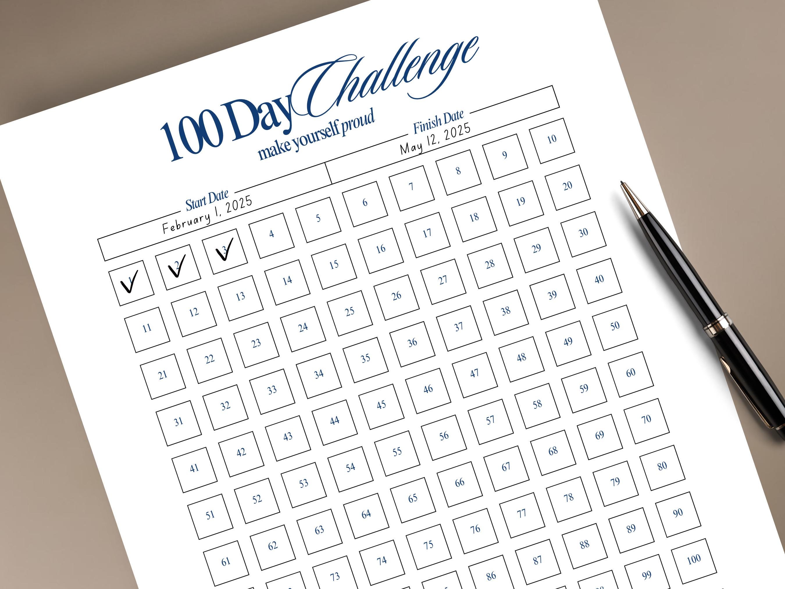 100 Day Challenge Tracker Printable PDF 100 Day Habit Tracker Fillable ...