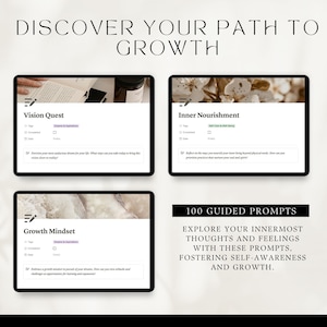 discover your path to growth, 3 examples of the journal prompts, 100 guided prompts, explore your thoughts and feelings with these prompts