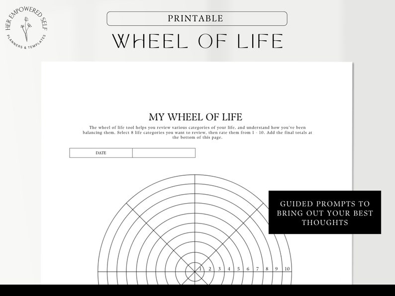 Wheel of Life Template, Self-reflection sheets, A4, US Letter, Journal Prompts, Coaching template, Guided prompts