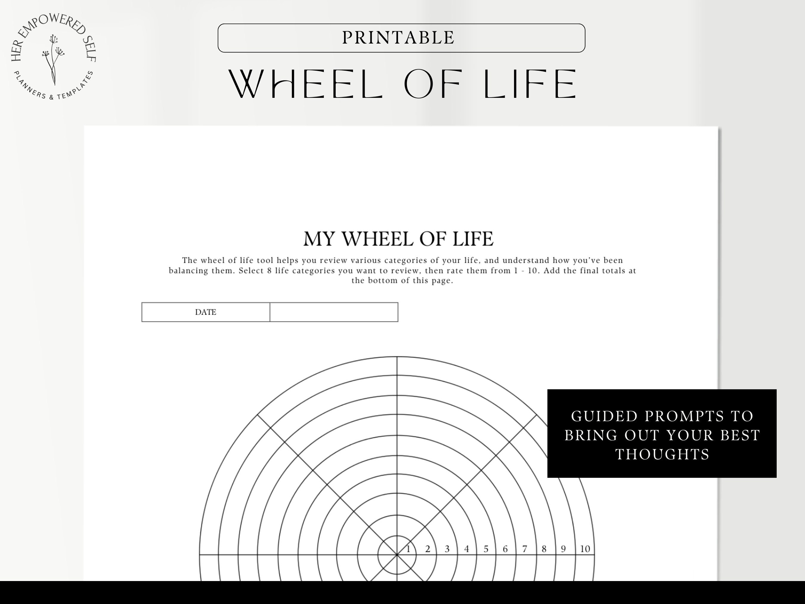 Wheel of Life Printable Forms Aesthetic Self-reflection Worksheet Life ...