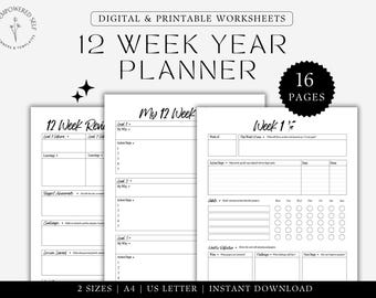 12 Week Year Planner Printable 90 Day Goals 12 Week Template 12 Week Planner Quarterly Planner 2026 Vision Board Goal Setting Printable PDF