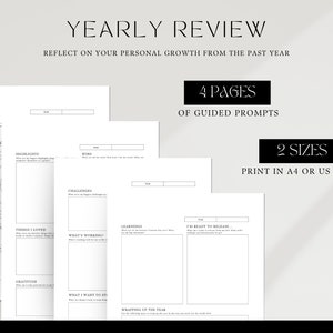 4 pages of guided prompts, 2 sizes, instant download, annual review