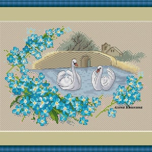 cross stitch pattern swans on the lake