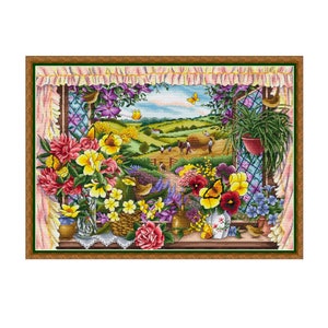 cross stitch pattern window into summer