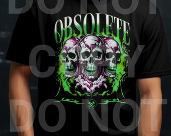 Obsolete PNG File | Skull Design with Neon Green Flames | Edgy Digital Download for Sublimation & DIY Projects
