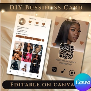 Diseño de plantillas de tarjetas de presentación de Instagram de lujo DIY, tarjeta con encaje para cabello castaño otoñal, tarjetas prediseñadas para salón de maquillaje y uñas, tarjeta de presentación para belleza de pestañas