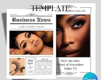 Beauty Business Newspaper Template: Editable Grand Opening Celebration, Photoshoot (Digital Download)