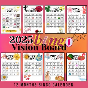 Calendrier de BINGO 2025 imprimable, calendrier enfants mignons 2025, calendrier mural PDF, tableau de visualisation modifiable, agenda mensuel pour enfants, objectifs d'école à la maison