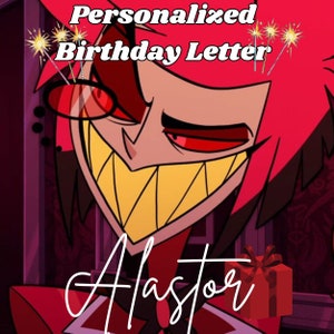 Carta personal de cumpleaños de Hazbin Hotel Alastor, carta personal de Radio Demon, personajes de Hazbin Hotel, pegatina de Alastor, descarga digital
