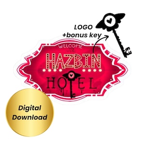 Logotipo y clave PNG de Hazbin Hotel, logotipo transparente de Hazbin Hotel, bomba Cherri, Alastor, personajes de Hazbin Hotel, logotipo de pegatina de Hazbin Hotel