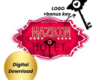Hazbin Hotel Logo and Key PNG, Hazbin Hotel transparent logo, Cherri bomb, Alastor, Hazbin Hotel characters, Hazbin Hotel sticker logo