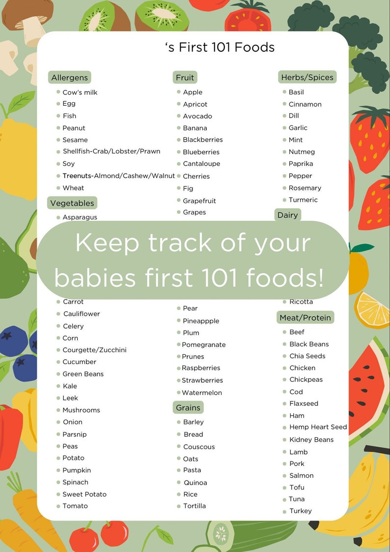 Baby's First 101 Food's Chart - Etsy