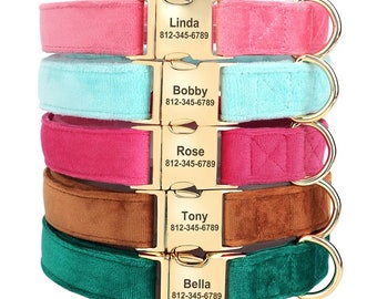 Personalized velvet dog collar, in different colors and different sizes, soft and comfortable to wear
