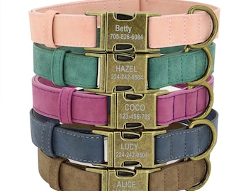 Personalized leather dog collar, with a metal buckle, adjustable, in different sizes and colors