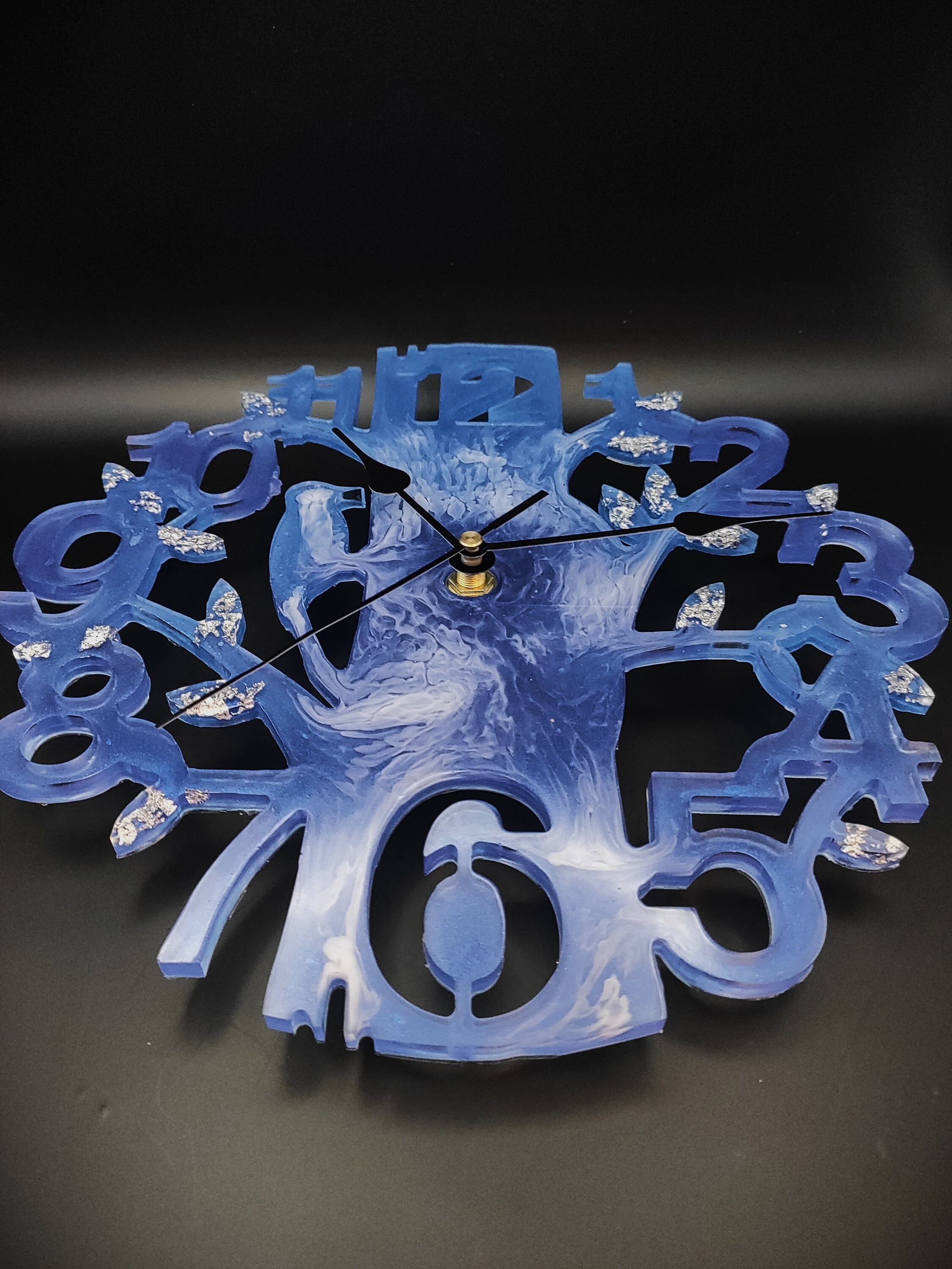 Modern Blue Wall Clock, Blue Bird Wall Clock,blue Tree Wall Clock